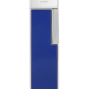 Vue de face du briquet S.T. Dupont Twiggy, finition laque bleu indigo, un modèle élégant et ultrafin.