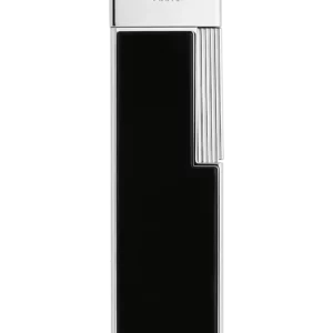 Vue de face du briquet S.T. Dupont Twiggy, finition laque noire, un modèle fin et sophistiqué.