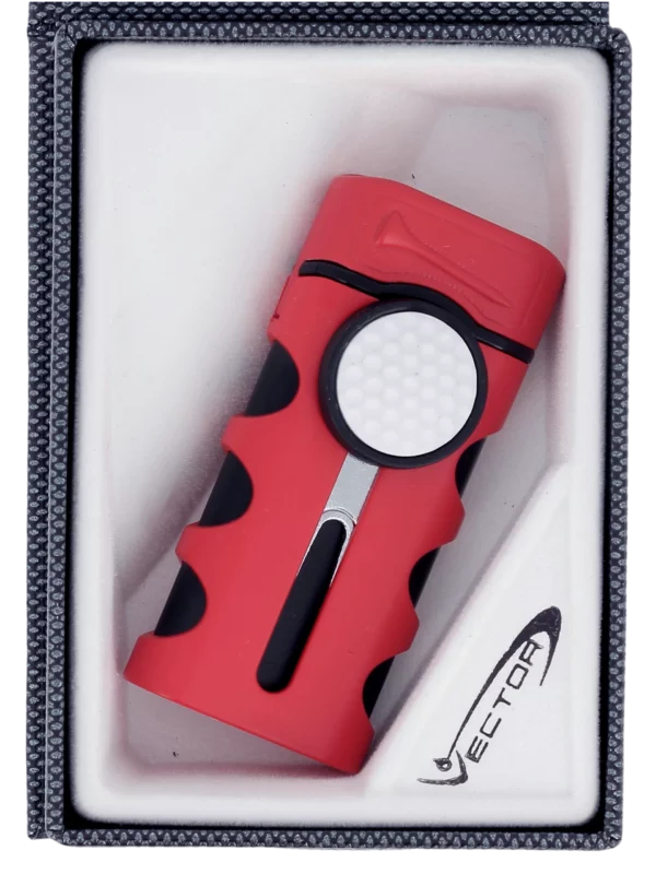 Briquet Vector Caddie rouge mat en boîte - Accessoire vibrant pour cigares.