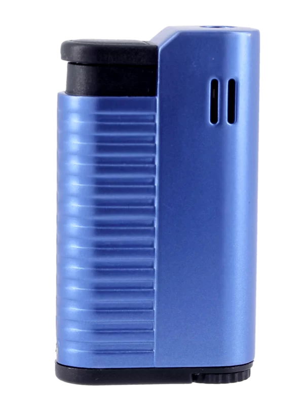 Briquet Vector Hammer bleu métallique, vue de dos - Accessoire élégant.