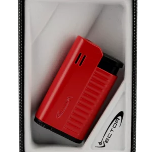 Briquet Vector Hammer rouge mat en boîte - Accessoire moderne pour cigares.