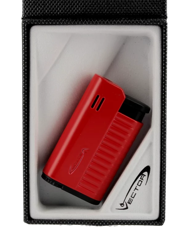 Briquet Vector Hammer rouge mat en boîte - Accessoire moderne pour cigares.