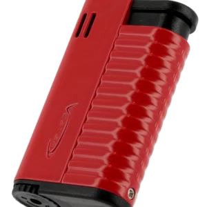 Briquet Vector Hammer rouge mat, vue trois quarts - Accessoire élégant.