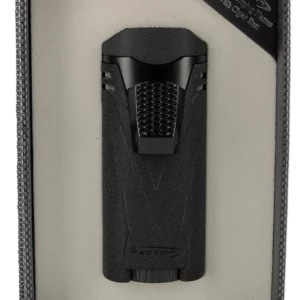 Briquet Vector Ironquad crackle noir mat en boîte - Accessoire robuste pour cigares.