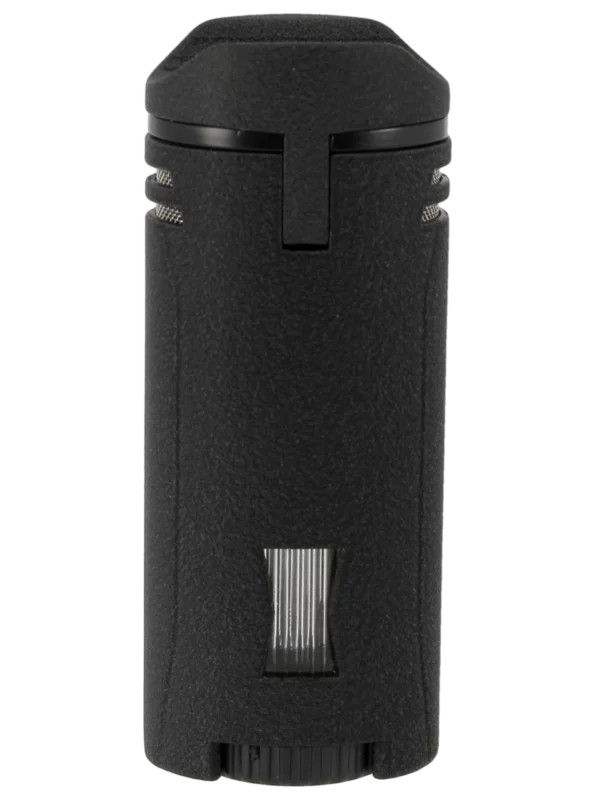 Briquet Vector Ironquad crackle noir mat, vue de dos - Accessoire de qualité.