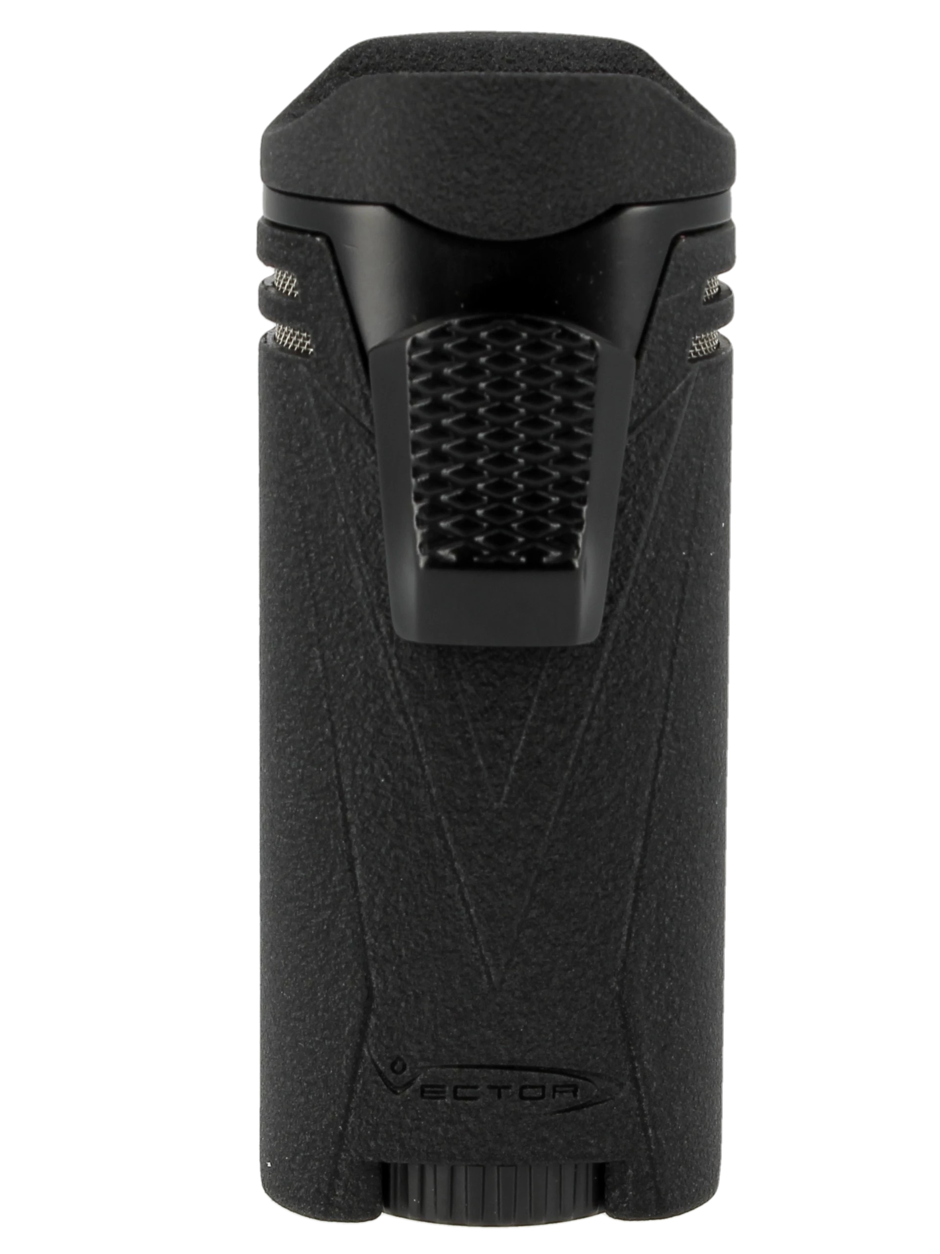 Briquet Vector Ironquad crackle noir mat, vue de face.