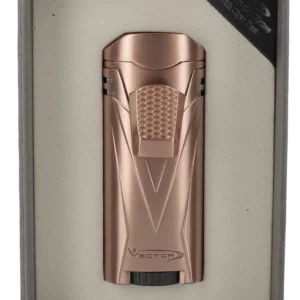 Briquet Vector Ironquad or rose satin en boîte - Accessoire élégant pour cigares.