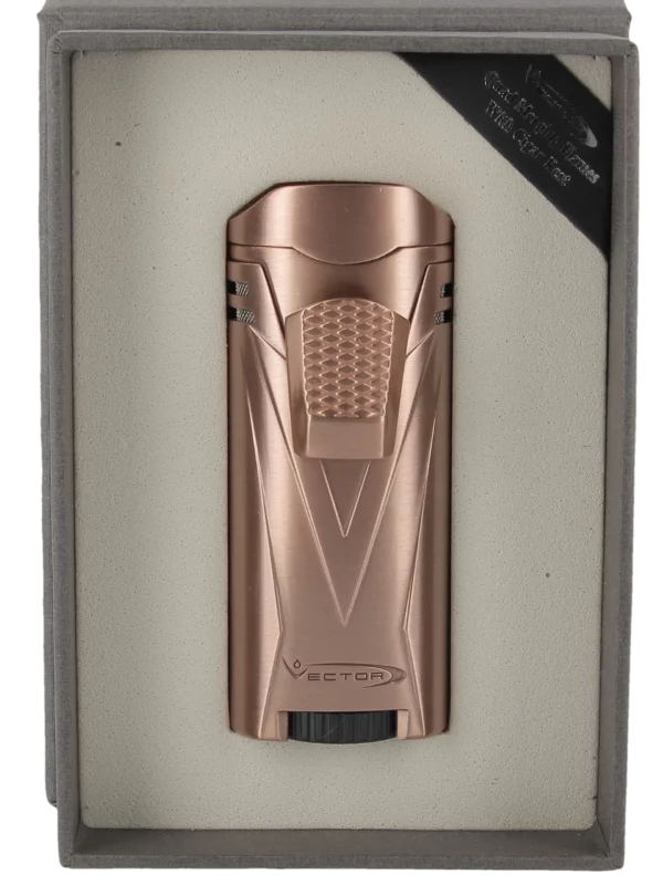 Briquet Vector Ironquad or rose satin en boîte - Accessoire élégant pour cigares.