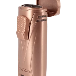 Briquet Vector Ironquad or rose satin, ouvert - Accessoire haut de gamme pour cigares.