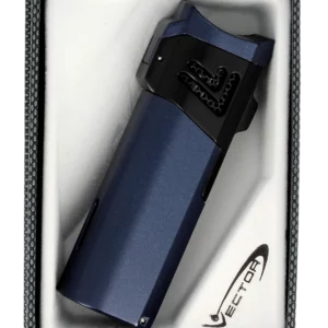 Briquet Vector Quattro bleu métallique en boîte - Accessoire élégant pour cigares.