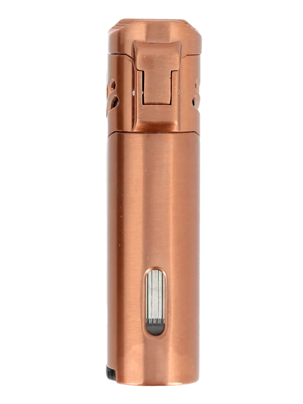 Briquet Vector Quattro cuivre satin, vue de dos - Accessoire premium.