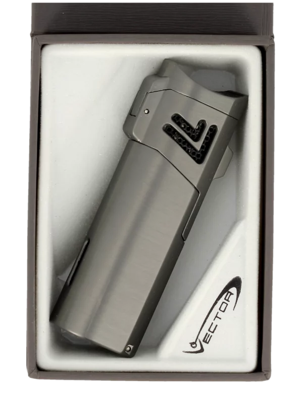 Briquet Vector Quattro gunmetal satin en boîte - Accessoire élégant pour cigares.