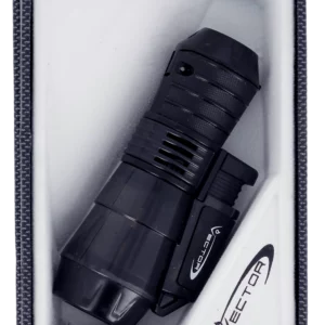 Briquet Vector Triforce noir transparent en boîte - Accessoire moderne pour cigares.