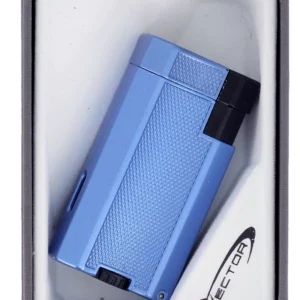 Briquet Vector Vmotion bleu métal en boîte - Accessoire moderne pour cigares.