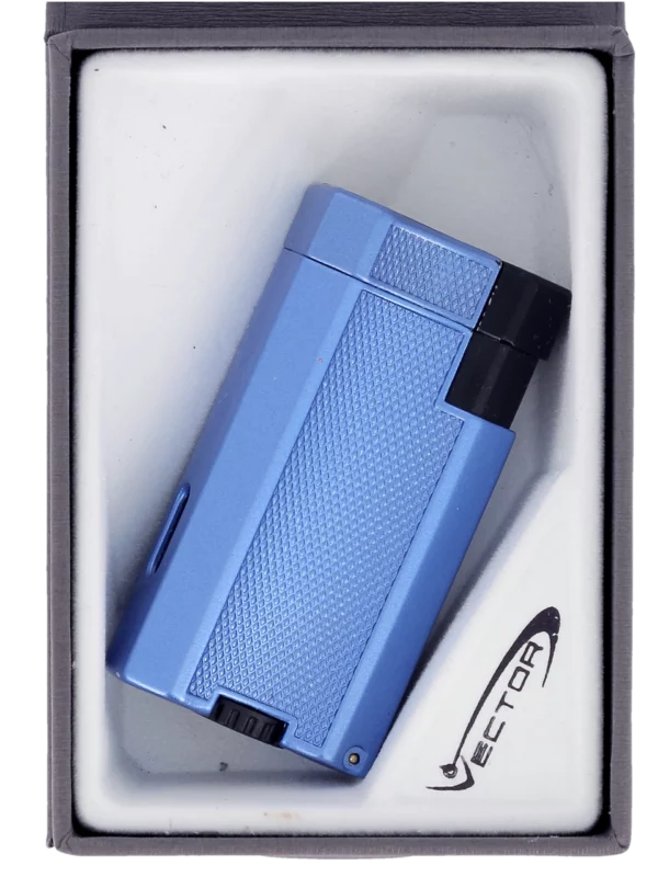 Briquet Vector Vmotion bleu métal en boîte - Accessoire moderne pour cigares.