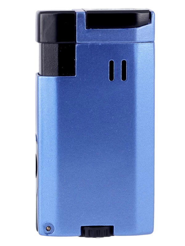 Briquet Vector Vmotion bleu métal, vue de dos - Accessoire élégant.