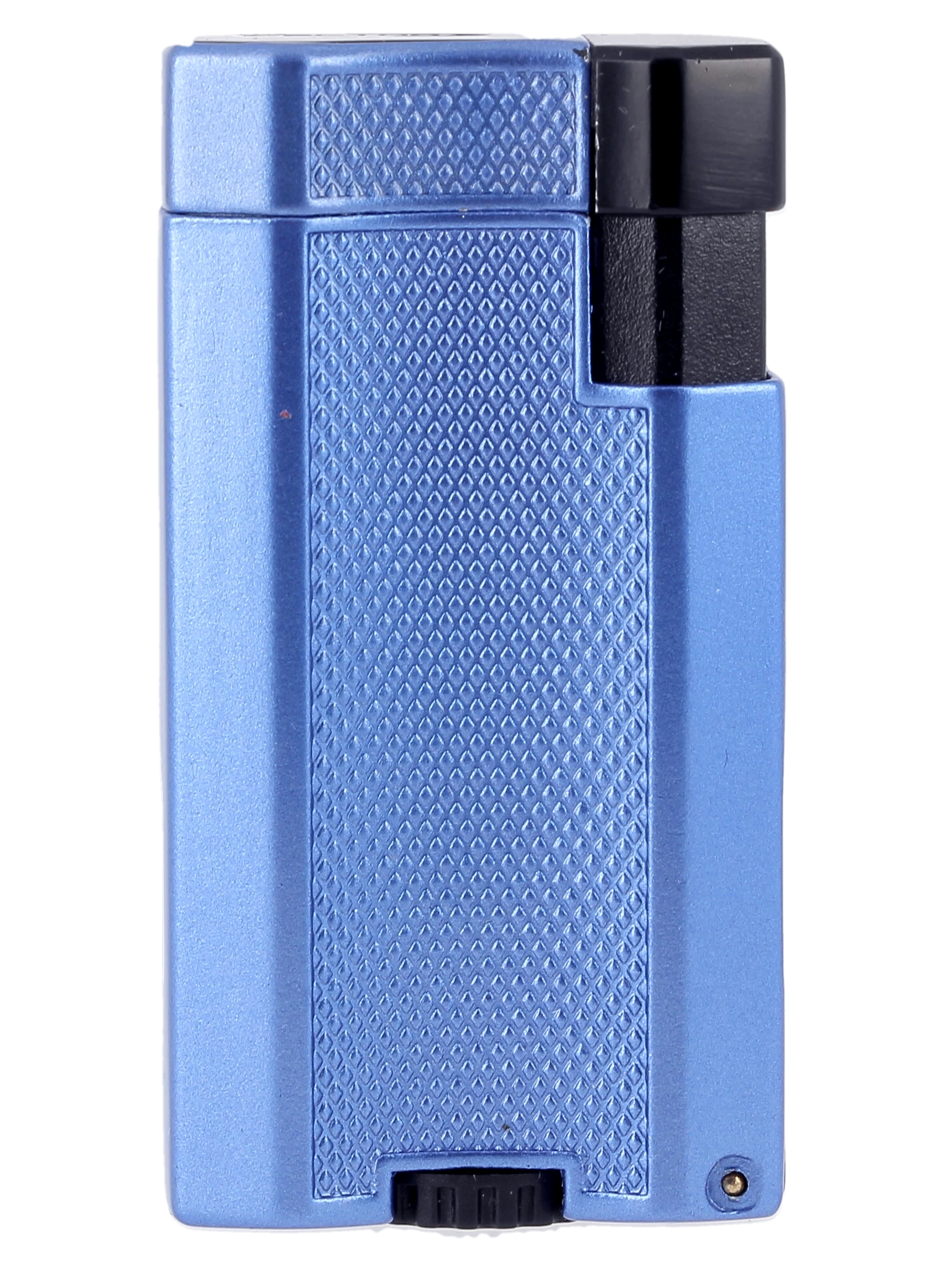 Briquet Vector Vmotion bleu métal, vue de face.