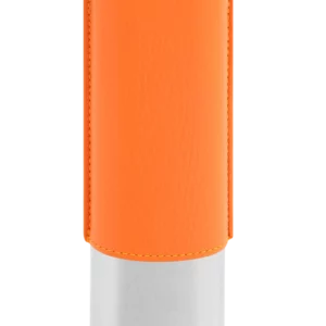 Vue arrière de l’étui à cigares S.T. Dupont double, en cuir grainé pleine fleur et métal chrome orange, un modèle vibrant et élégant.