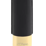 Vue de face de l’étui à cigares S.T. Dupont double, en cuir grainé pleine fleur et base en métal dorée et noir, un accessoire sophistiqué.