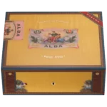 Vue de dessus de la cave à cigares Elie Bleu Flor de Alba jaune, modèle 75 cigares, disponible chez A La Civette.