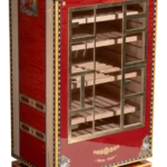 Cave à cigares Elie Bleu Flor de Alba rouge, vue trois quarts, modèle cabinet 150 cigares, disponible chez A La Civette.