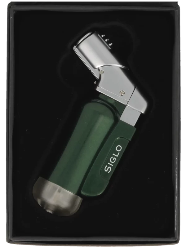 Briquet torche Siglo vert, présenté dans son coffret élégant - A La Civette.