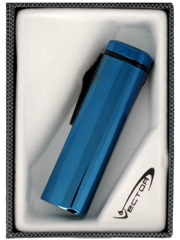 Briquet Vector Vlast bleu, présenté dans son coffret élégant - A La Civette.