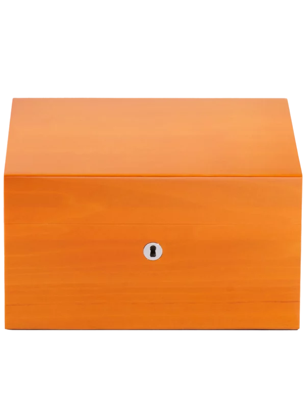 Cave à cigares Victor Orange, capacité 40 cigares, vue de face, disponible chez A La Civette Paris.