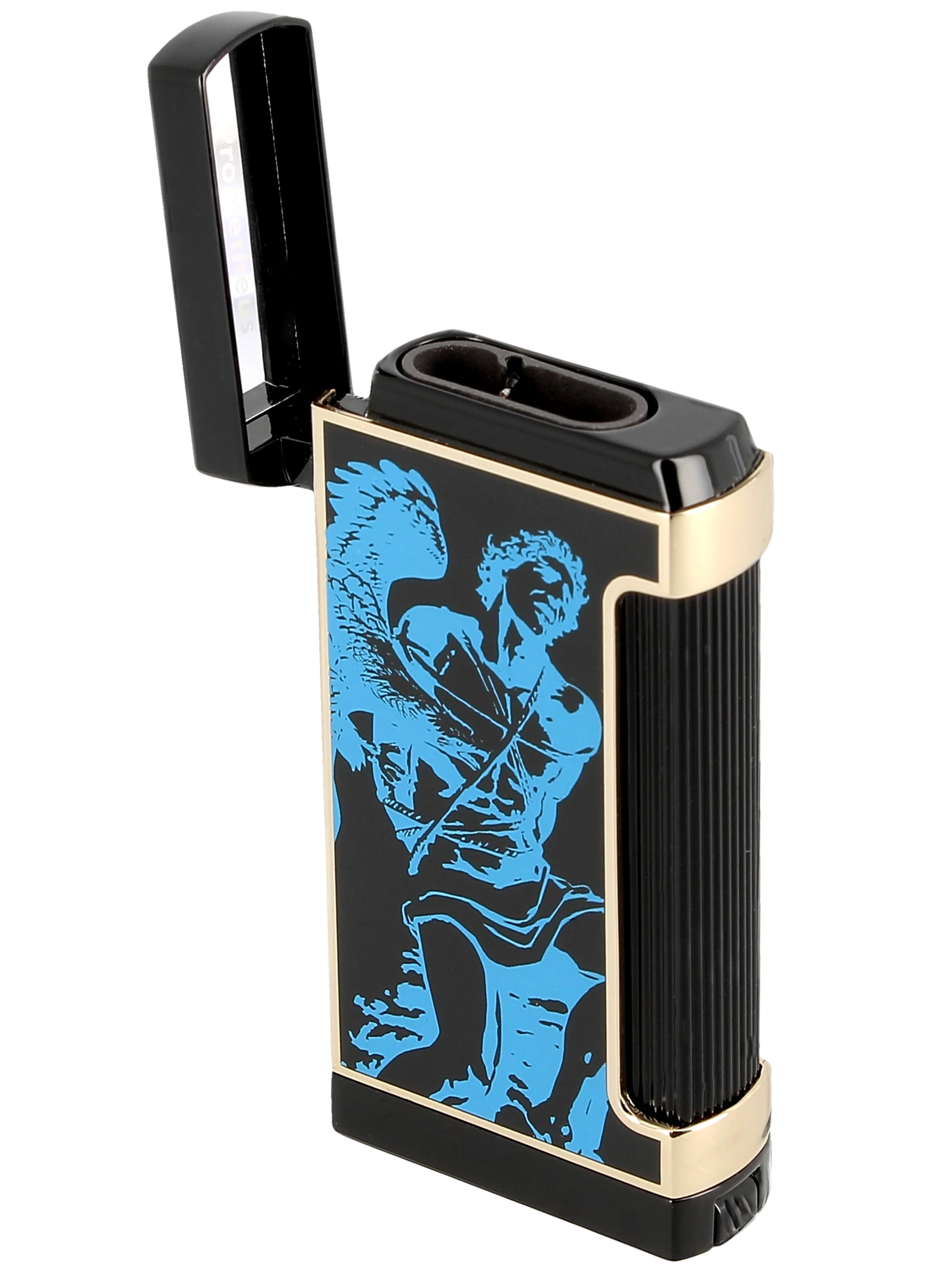 Briquet Prometheus Ultimo R1 bleu ouvert – Allumage haut de gamme pour une expérience cigare raffinée - A La Civette.