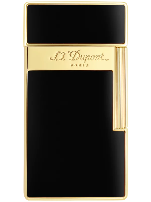 Briquet S.T. Dupont Biggy laqué noir et or – vue de face - A La Civette.