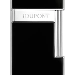 Briquet S.T. Dupont Slimmy laqué noir et chrome – vue de face - A La Civette.