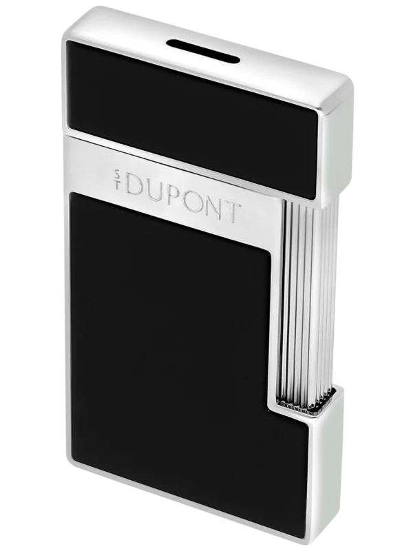 Briquet S.T. Dupont Slimmy laqué noir et chrome – vue ouverte - A La Civette.