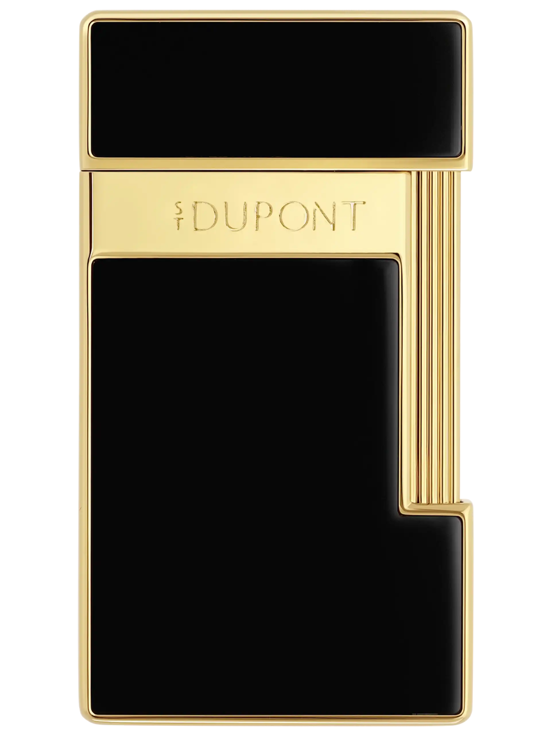 Briquet S.T. Dupont Slimmy laqué noir et doré – vue de face - A La Civette.