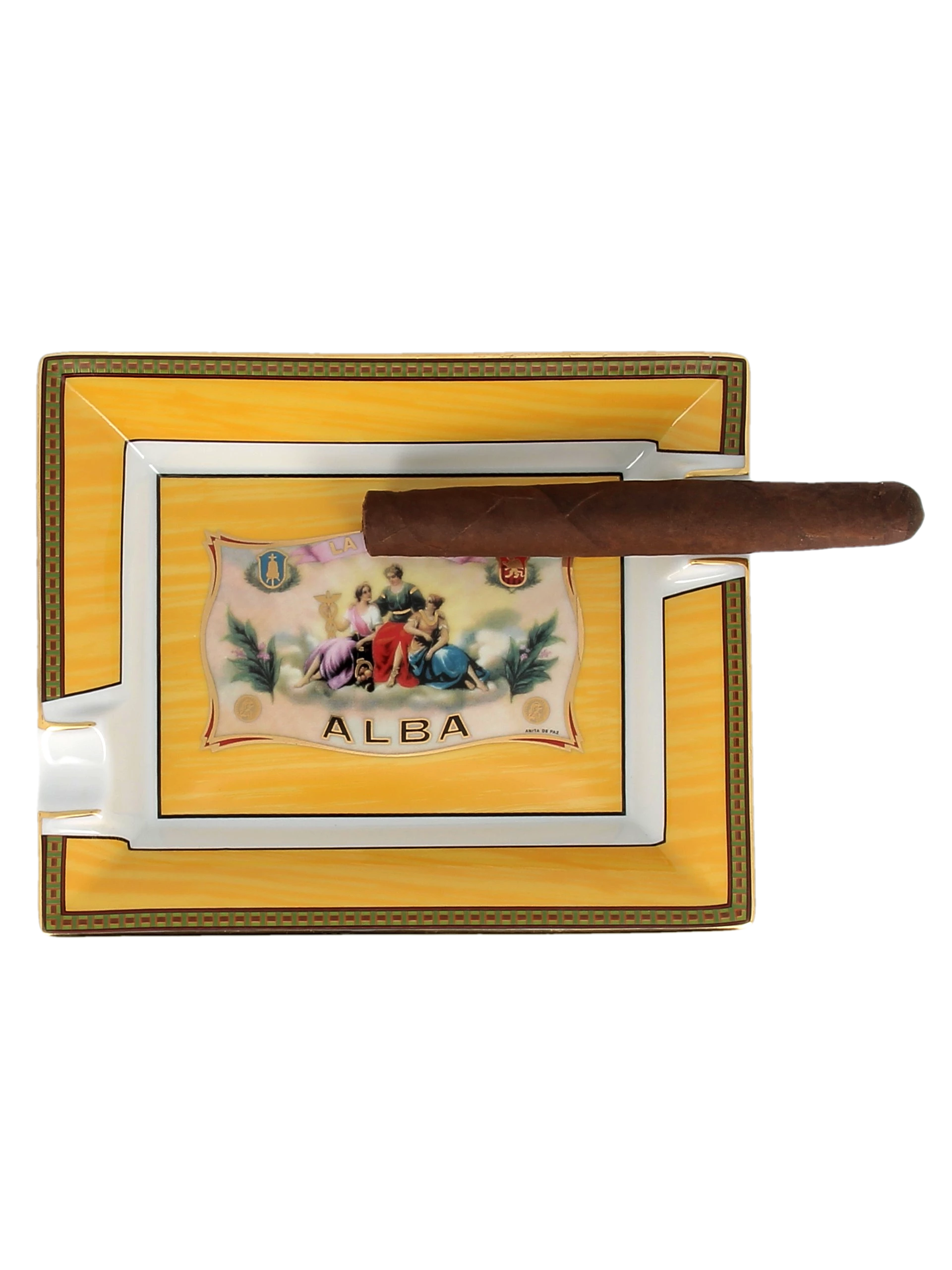 Cendrier Alba jaune Elie Bleu avec cigare – Élégance et raffinement pour amateurs de cigares - A La Civette.
