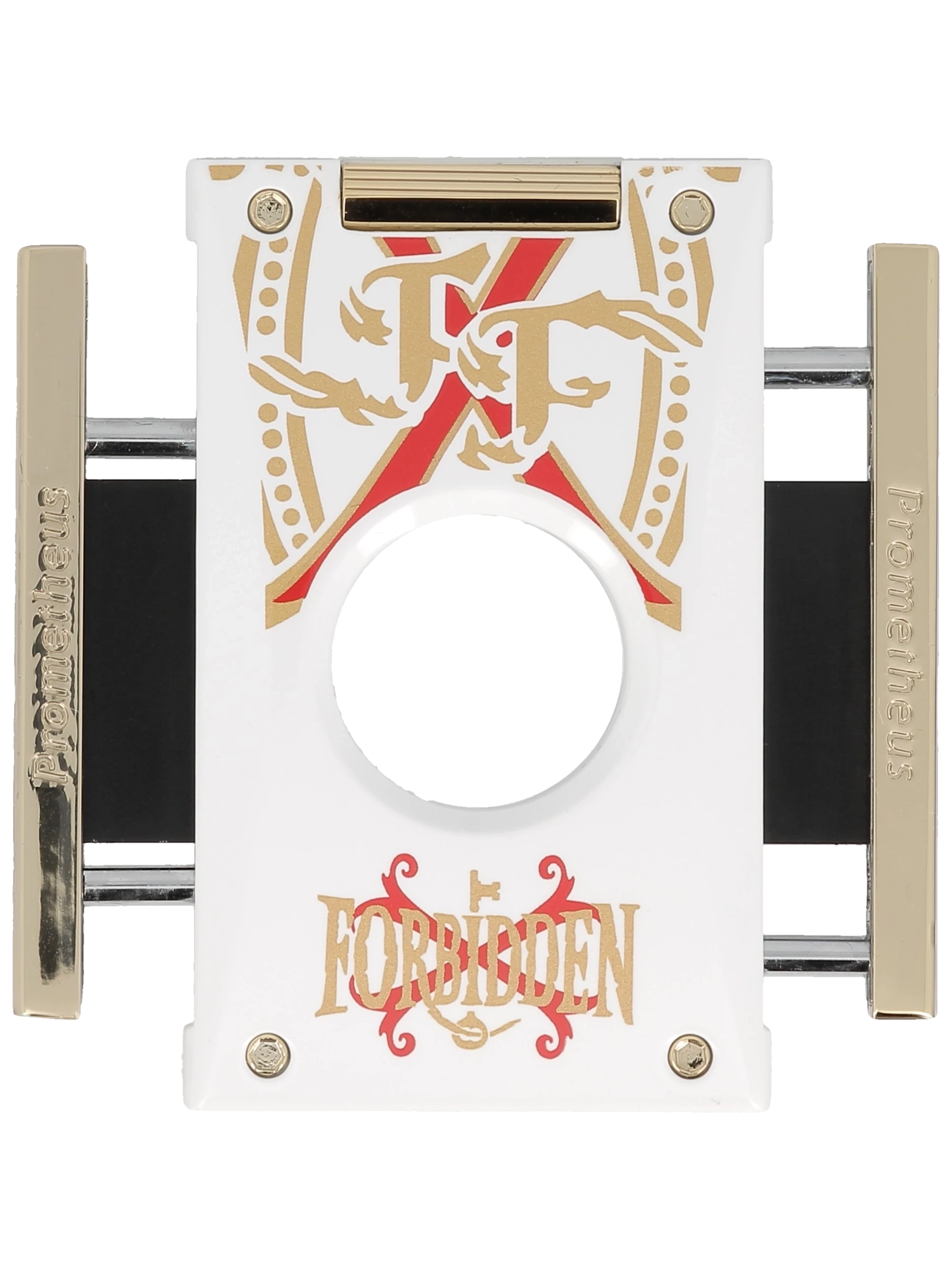 Coupe-cigare Prometheus Opus X blanc ouvert – Lames de précision apparentes pour coupe parfaite - A La Civette.