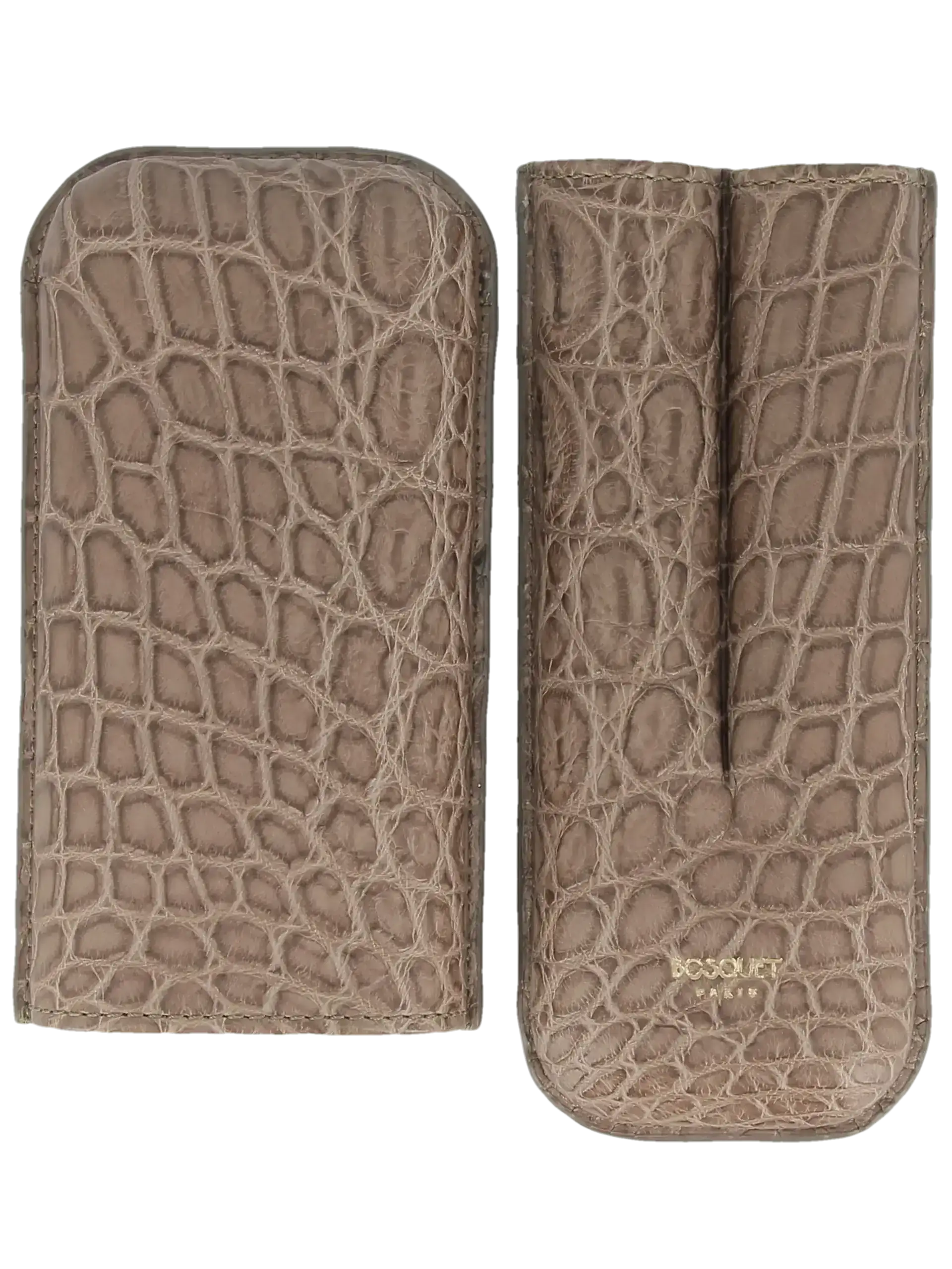 Étui à cigares Bosquet en cuir de crocodile marron clair double ouvert – Élégance et protection pour cigares - A La Civette.