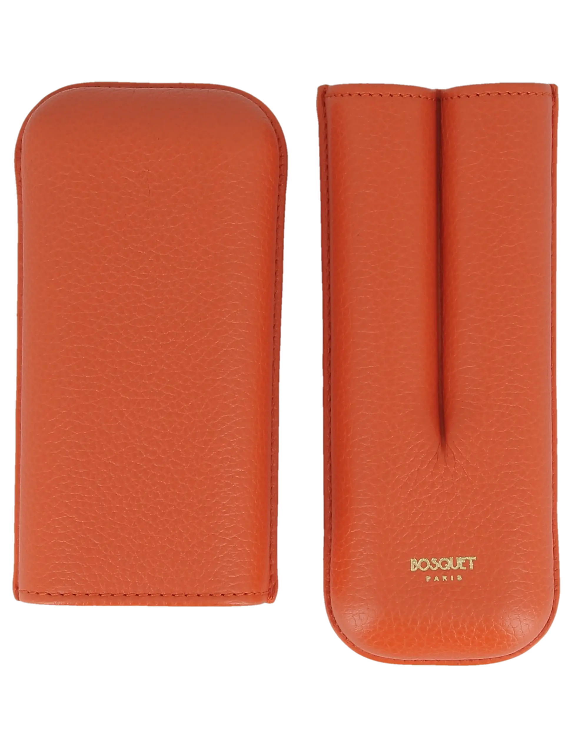 Étui à cigares Bosquet en cuir grainé orange double ouvert – Luxe et fonctionnalité - A La Civette.