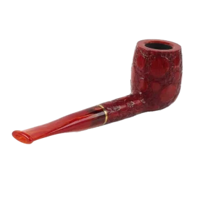 Pipe Savinelli Alligator Rouge 128 en vue arrière, forme droite, finition naturelle façonnée, filtre 9 mm - A La Civette.