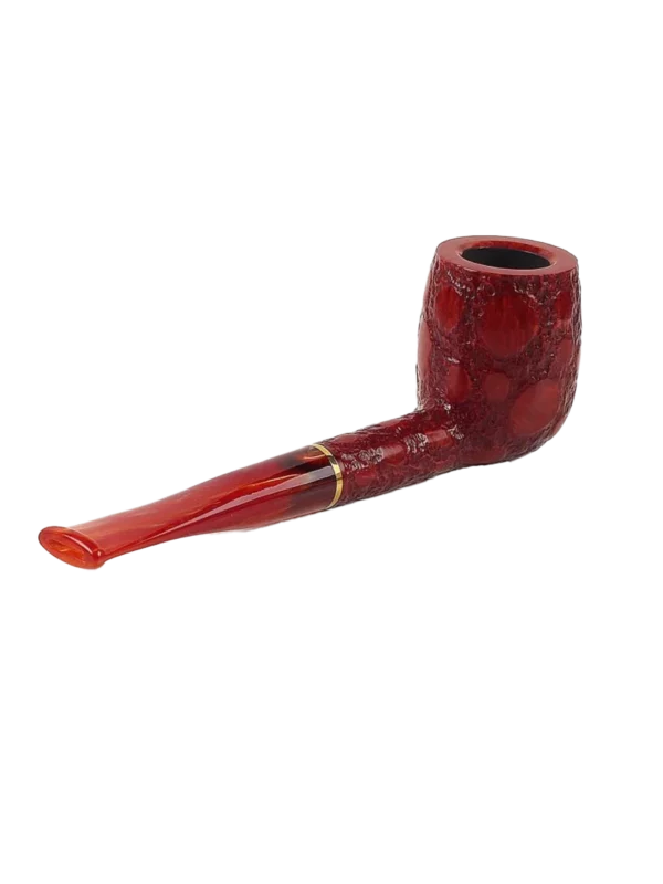 Pipe Savinelli Alligator Rouge 128 en vue arrière, forme droite, finition naturelle façonnée, filtre 9 mm - A La Civette.