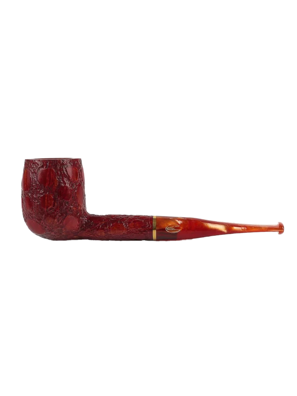 Pipe Savinelli Alligator Rouge 128 en vue de profil, forme droite, finition naturelle façonnée, filtre 9 mm - A La Civette.