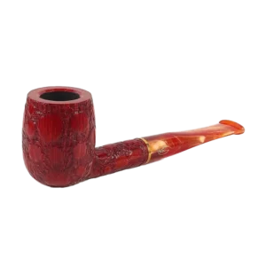 Pipe Savinelli Alligator Rouge 128 en vue trois quarts, forme droite, finition naturelle façonnée, filtre 9 mm - A La Civette.