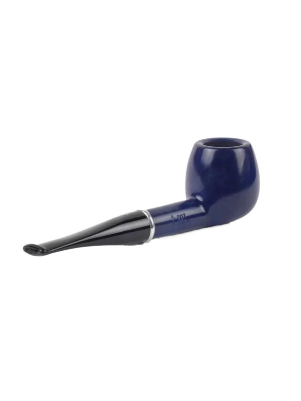 Pipe Savinelli Arcobaleno Bleue 207 en vue arrière, forme droite, finition vernie, filtre 9 mm - A La Civette.