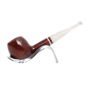 Pipe Savinelli Avorio sur support, vue de profil, forme droite, finition naturelle, filtre 9 mm - A La Civette.