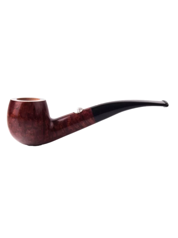 Pipe Savinelli Basketball en vue de profil, forme courbée, finition naturelle, filtre 9 mm - A La Civette.