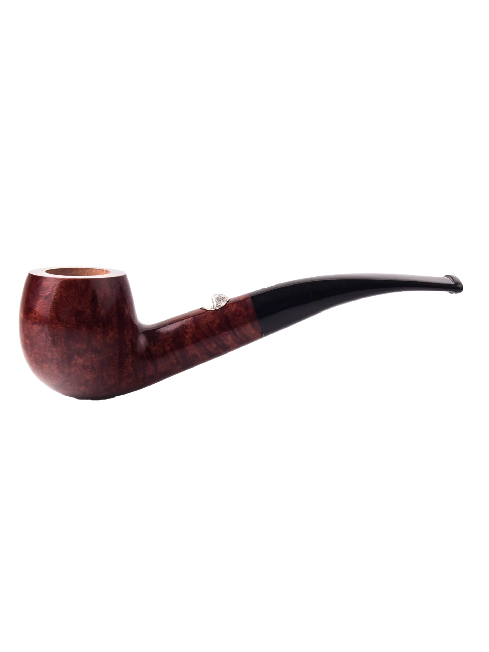 Pipe Savinelli Basketball en vue de profil, forme courbée, finition naturelle, filtre 9 mm - A La Civette.