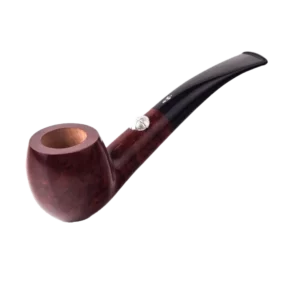 Pipe Savinelli Basketball en vue trois quarts, forme courbée, finition naturelle, filtre 9 mm - A La Civette.