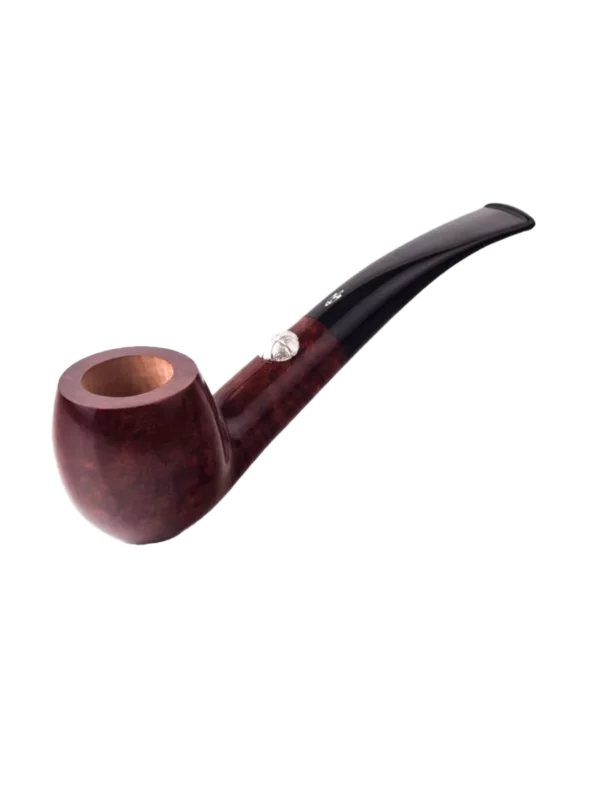 Pipe Savinelli Basketball en vue trois quarts, forme courbée, finition naturelle, filtre 9 mm - A La Civette.