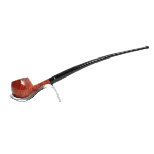 Pipe Savinelli Churchwarden 313 sur support, vue de profil, forme longue, finition naturelle, filtre 6 mm - A La Civette.