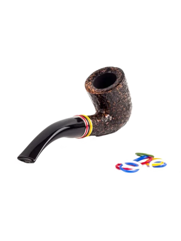 Pipe Savinelli Desigual en vue arrière, forme courbée, finition rustique, filtre 9 mm - A La Civette.