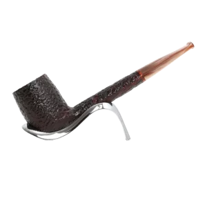 Pipe Savinelli Esploratore Boscaiolo sur support, vue de profil, forme droite, finition rustique, filtre 3 mm - A La Civette.